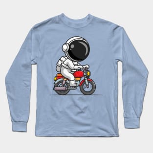 Cute Astronaut Riding Motorcycle Cartoon Long Sleeve T-Shirt